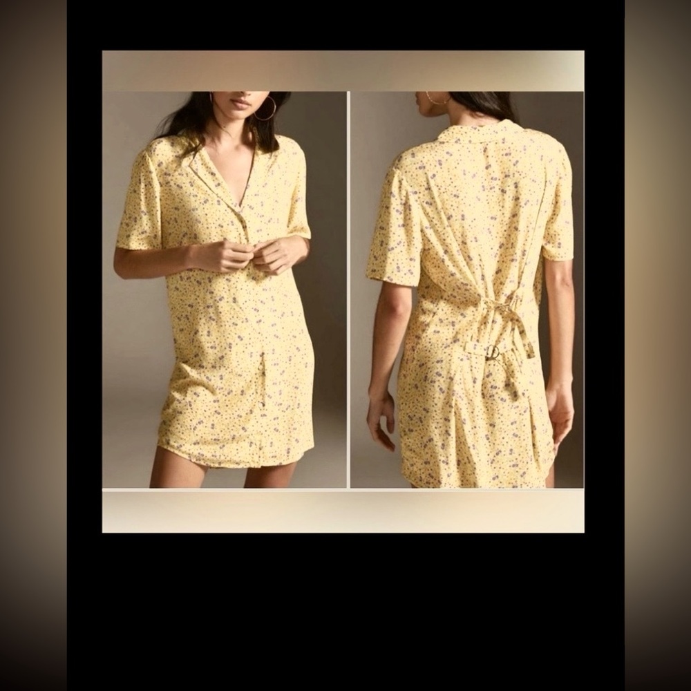 Favorite Daughter Shirt Dress Low Cut Dainty Floral in Prairie Yellow Size XS